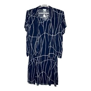 Avenue Womens 30-32 Blue 2 Piece Maxi Dress Set Navy Blue White Abstract NEW